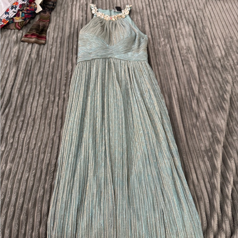 JS Boutique Draped Metallic Knit Gown